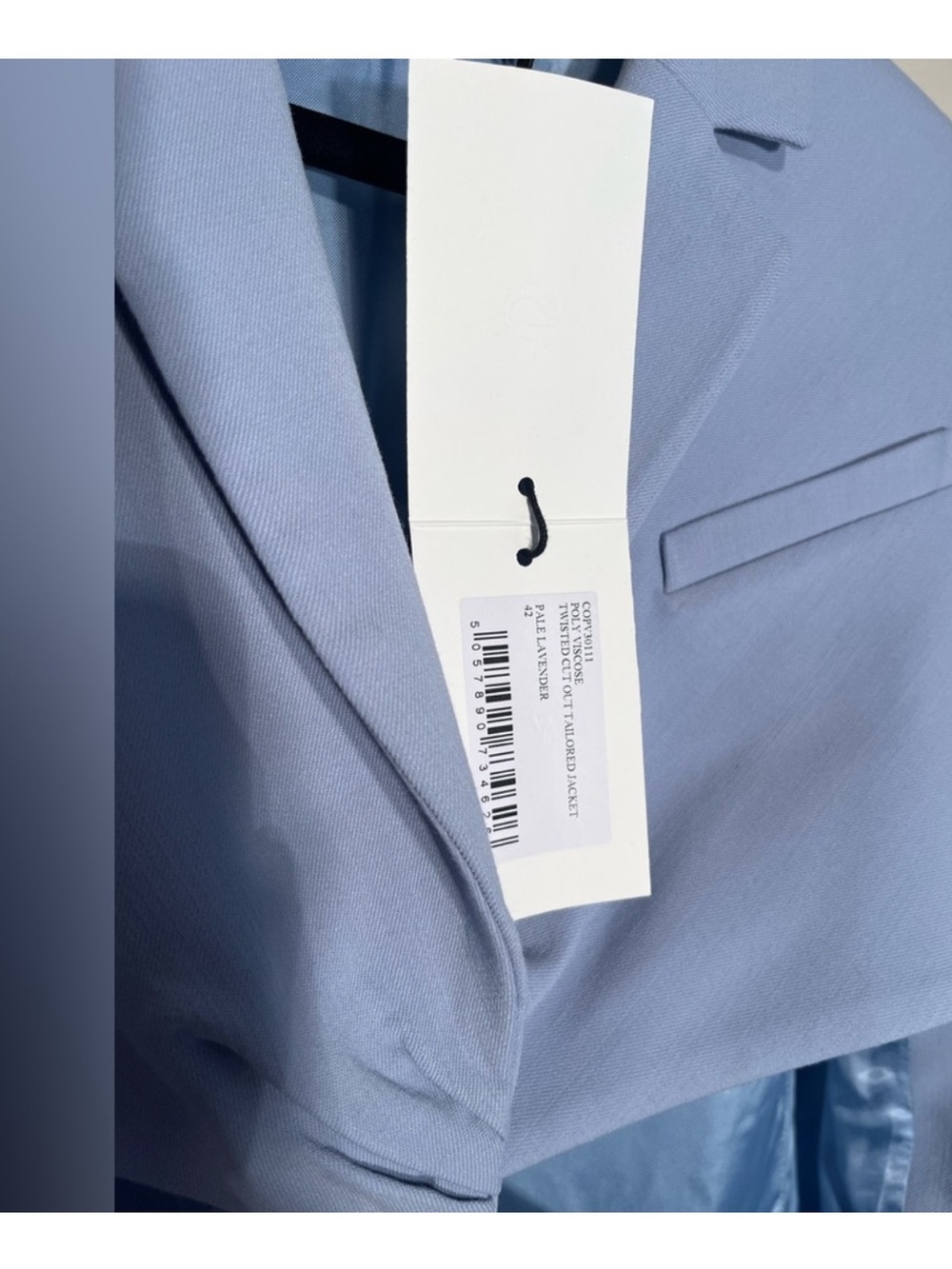 $1,150 MRSP | Coperni | Twisted Cut Out Tailored Jacket | Pale Lavender | US 10 - Picture 8 of 16